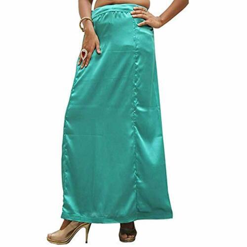 Women Indian Satin Silk Petticoat Bollywood Solid Free Size Petticoat Teal Blue