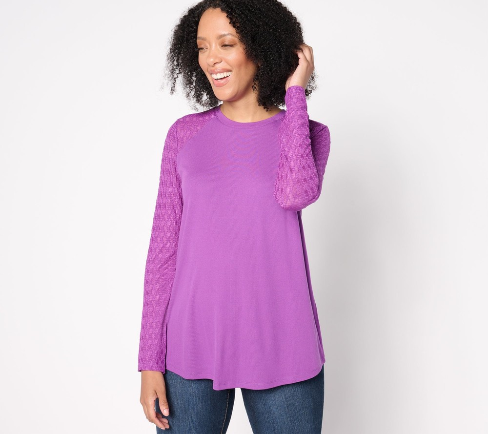 Maya J Women's Top Sz M Long Sleeve Rib Lace Mix Purple A667537