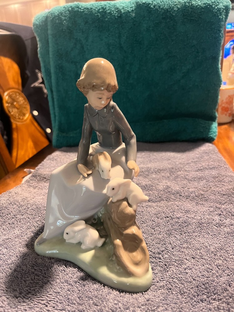Lladro NAO Girl with Rabbits Handmade Porcelain Figurine Spain