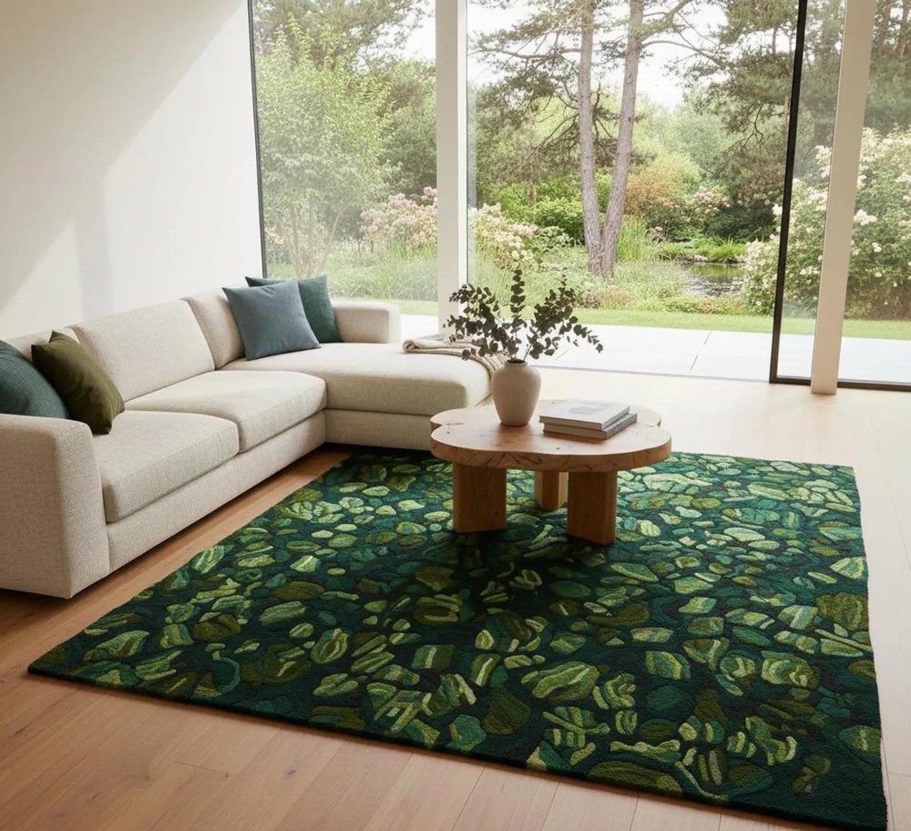 Hand-Tufted Forest Moss & Pebble Area Rug – Premium Biophilic Design in Multi