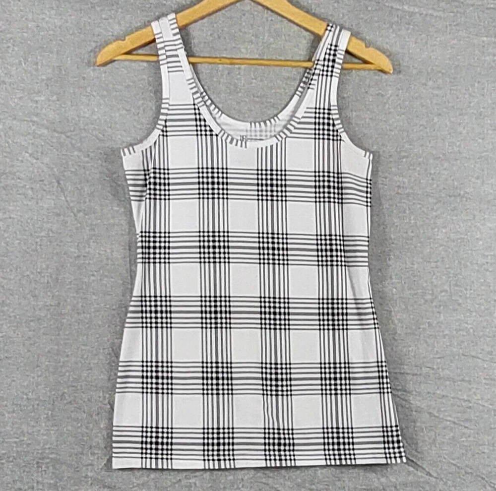 No Boundaries Top Girls 11/13 White Black Tank Tartan Stretch Sleeveless Summer