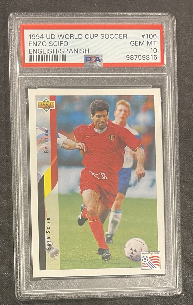 1994 Upper Deck World Cup Soccer #106 Enzo Scifo - PSA 10 Gem Mint - English/Spanish Edition - Rare Collectible Card