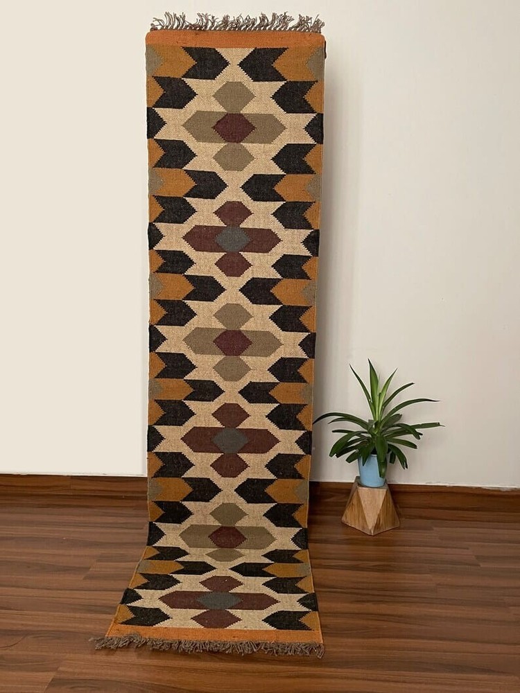 Wool Jute Rug, Vintage Kilim Rug navajo rug, tribal rug, southwestern rug Runner