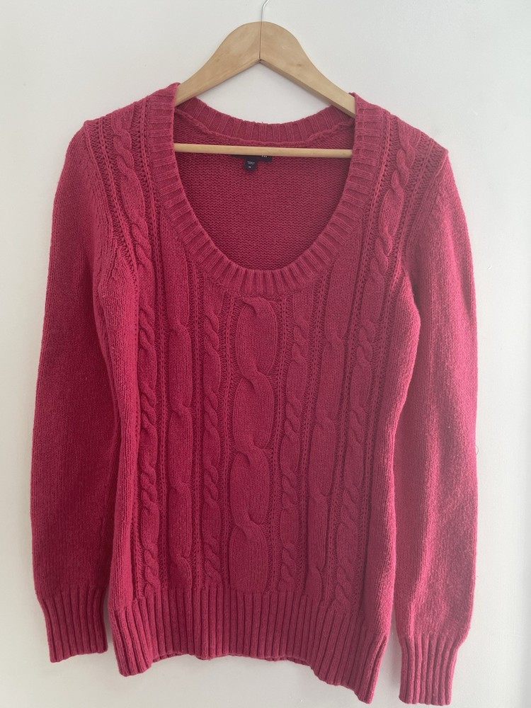 Gap Women's Solid Hot Pink Cable Knit Scoop Neck Long Sleeve Pullover Sweater M