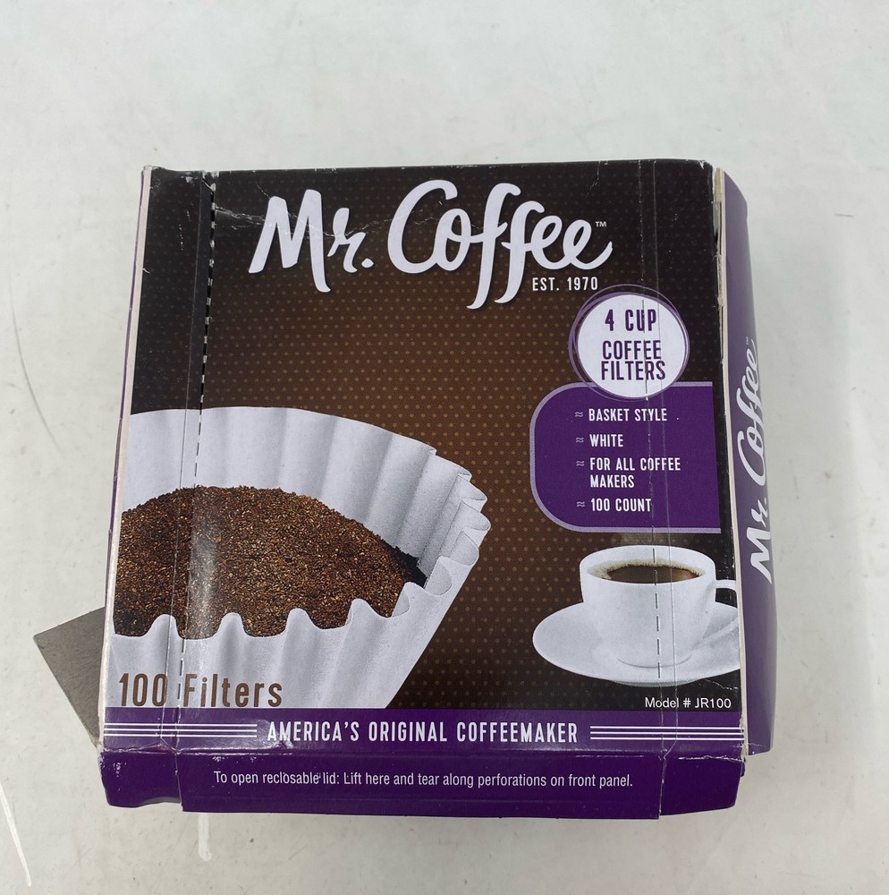 Mr. Coffee 4-Cup Basket Coffee Filters, White, 100-Count JR100