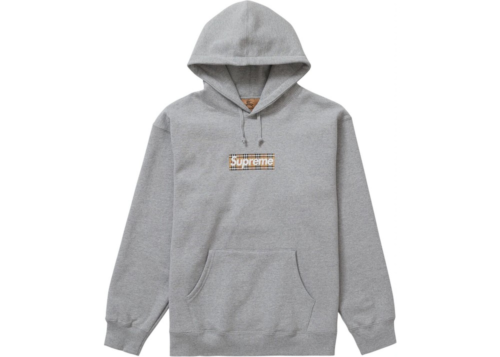 PRESALE Supreme x Burberry Box Logo Hooded Sweatshirt Grey Medium Hoodie NEW-image