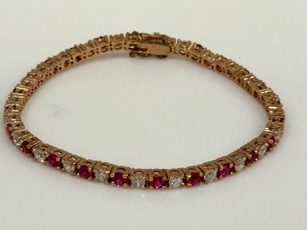 Sterling Silver Gold Tone Red & Clear Cubic Zirconia 7.25