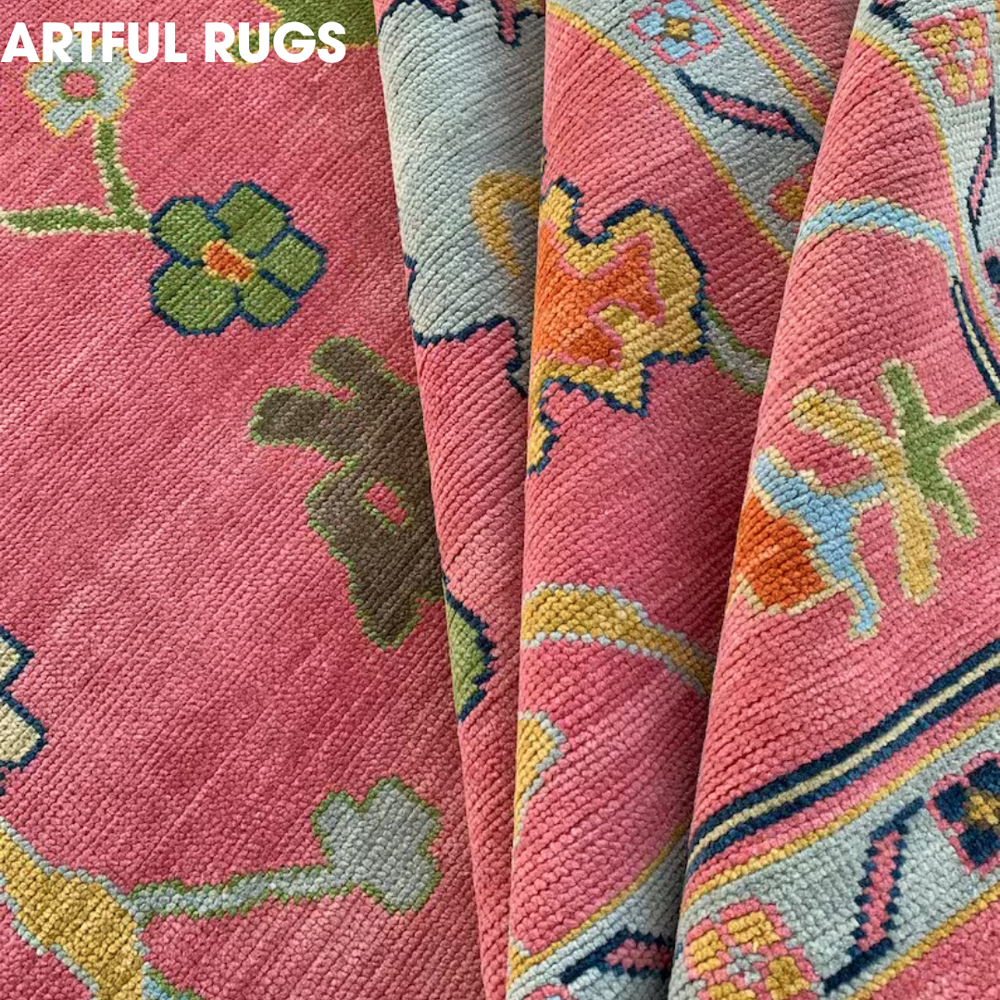 Hand Knotted Pink Turkish Knotted Area Bedroom Rug Oushak Custom Carpet