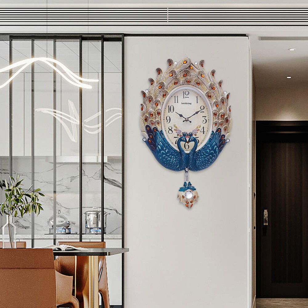 Luxury Peacock Wall Clock Retro European Style Large Living Room Decor