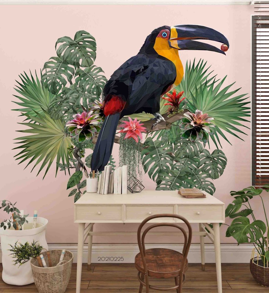 3D Plant Parrot Illustration Wall Murals Wallpaper Murals Wall Sticker 2