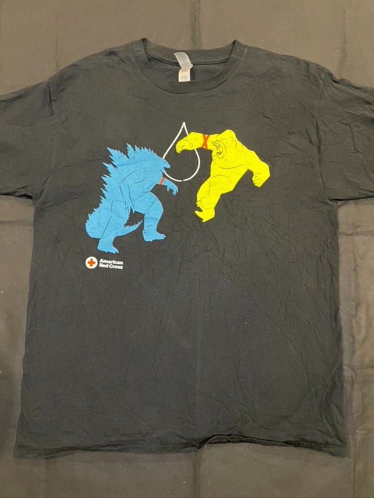 Godzilla Vs Kong American Red Cross Blood Drive T shirt Gilden Ultra Cotton Sz L