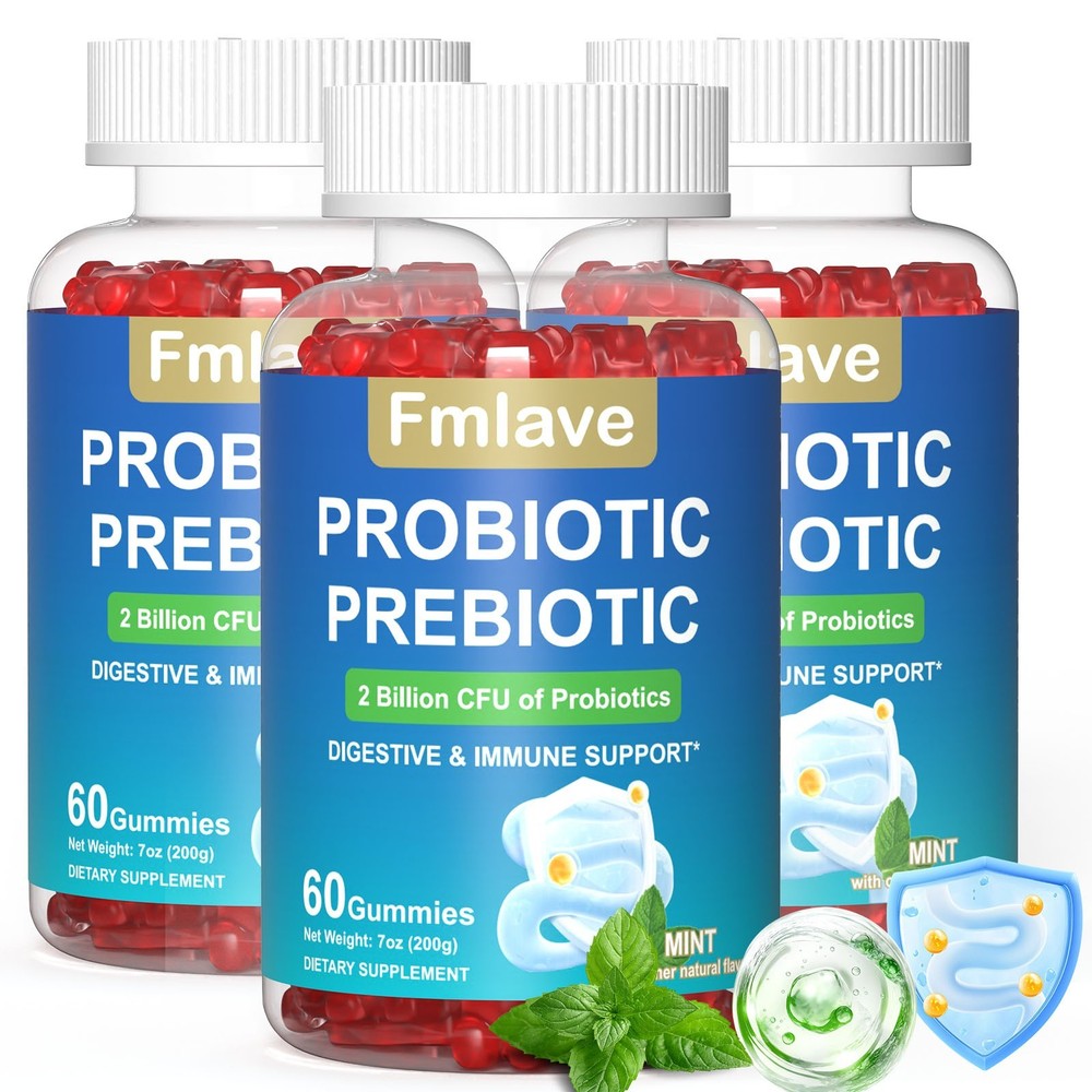Probiotic Gummies for Women & Men's Digestive Health, 2 Billion CFU, Prebiotics
