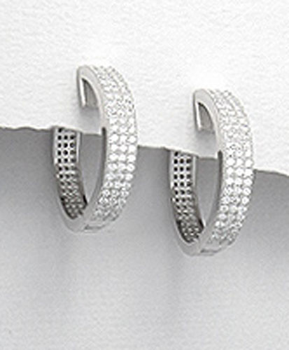Solid Sterling Silver Cz Huggies Hoop Earrings 22mm diameter 6.8g Fancy