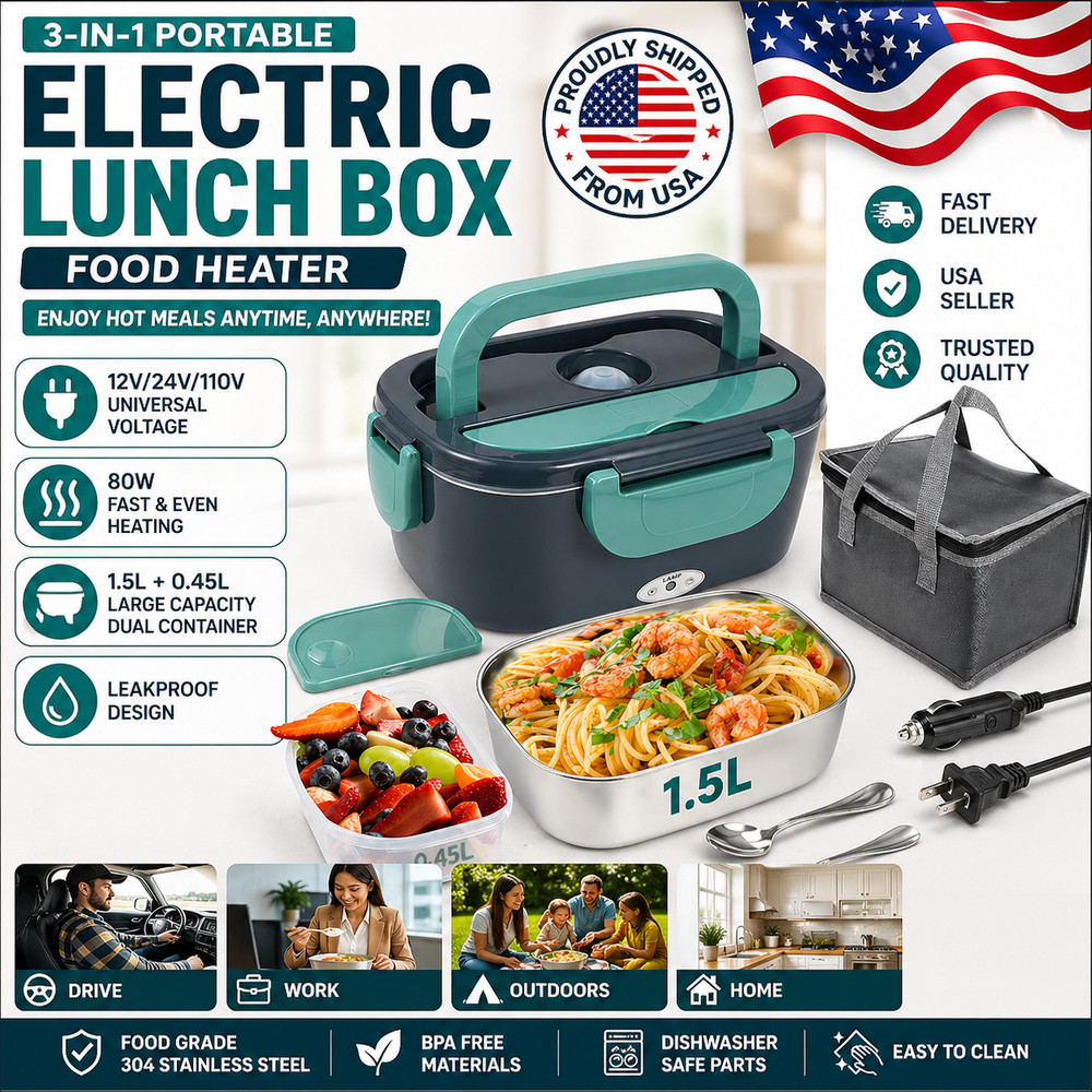 Electric Lunch Box Heater 80W Portable Food Warmer Car Truck 12V/24V/110V Steel