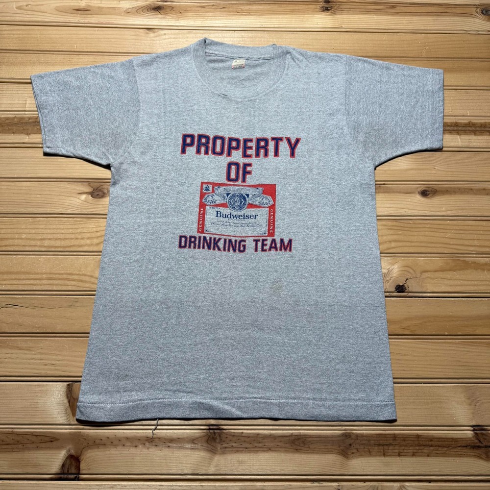 Vintage 80s Budweiser Property of Drinking Team Promo T-Shirt USA Made - Medium