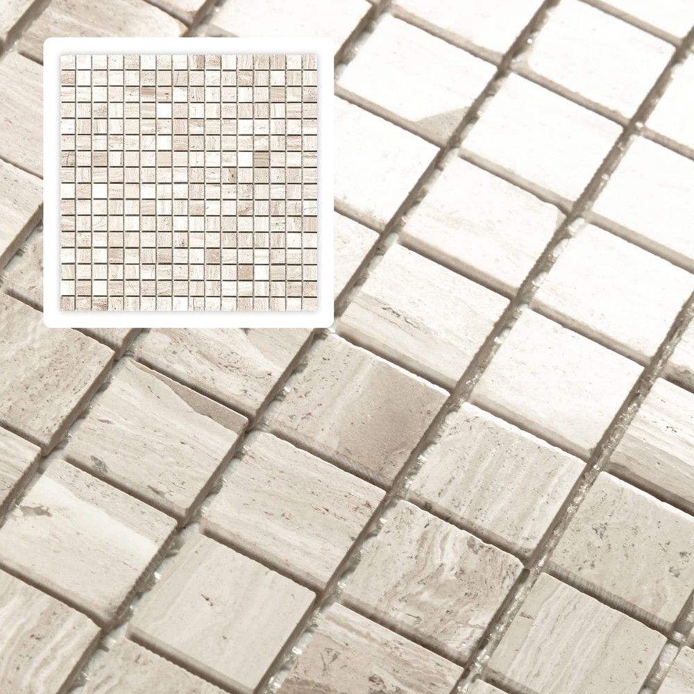 6 Sheets White Wood Grain Marble Square Mosaic Backsplash Tiles Polished Finish