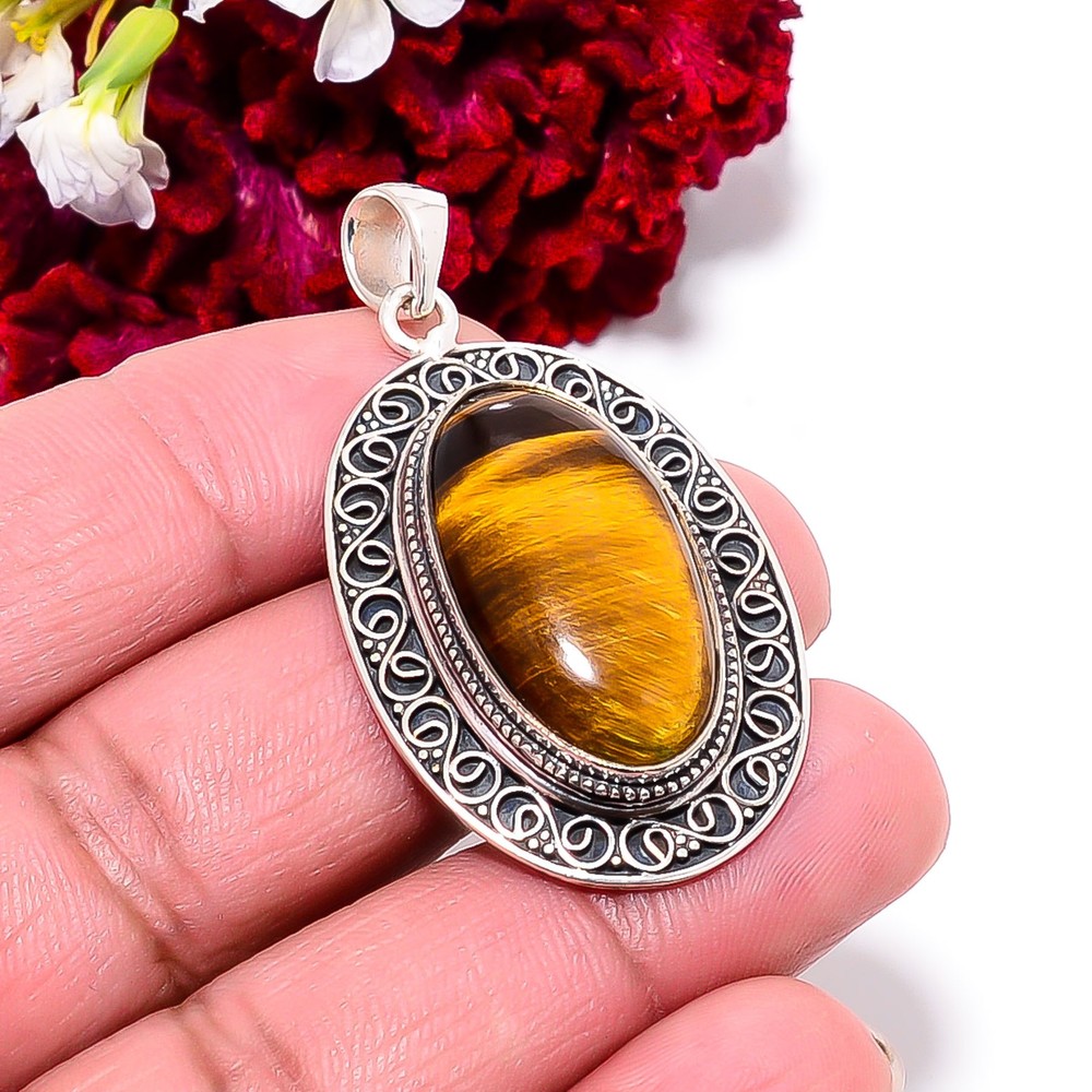 Yellow Tiger Eye - South Africa Handmade 925 Sterling Silver Pendant 1.95