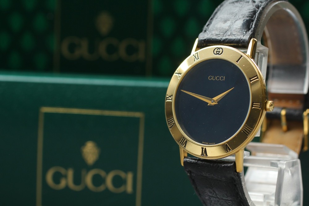[Near MINT w/Box Paper] Vintage GUCCI 3000.2.M Black Dial Quartz Women`s Watch