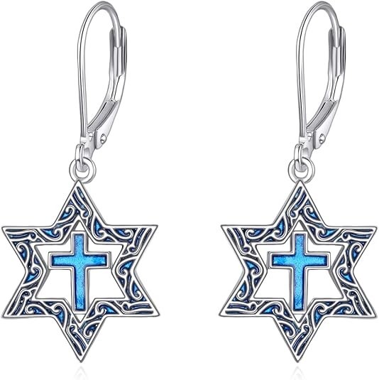 Star of David Earrings 925 Sterling Silver Cross Earrings David Star...