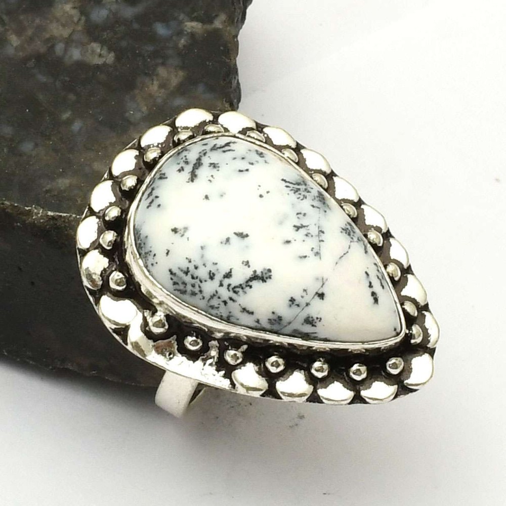 Dendrite Opal Gemstone Handmade Ring Jewelry Gift For Her US Size-7.25 AR 73812