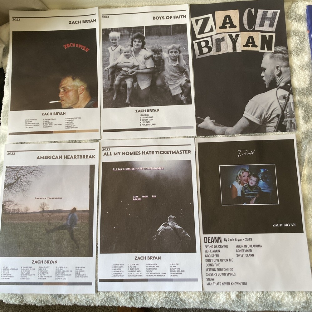 Zach Bryan Album Cover Music 8”x12”Canvas Art Posters Set Of 6