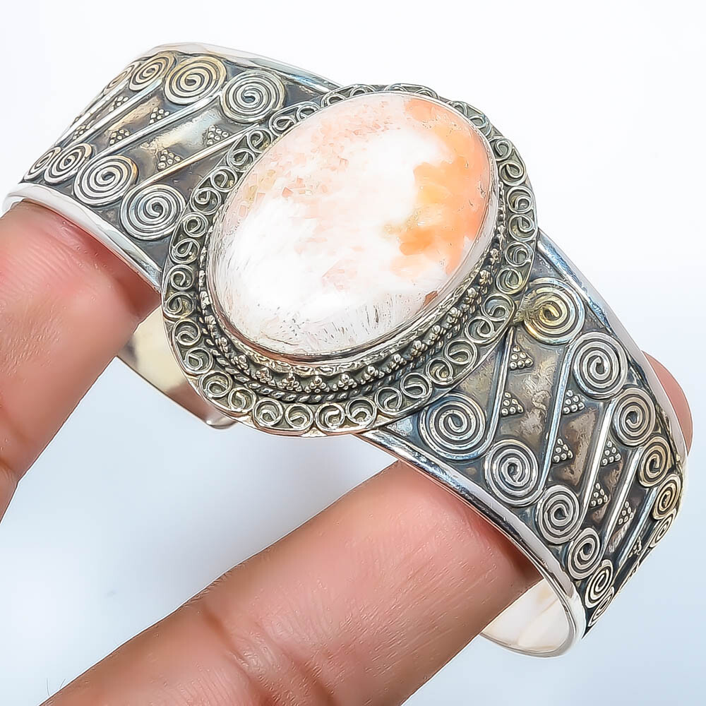 Scolecite - India 925 S Bali Sterling Silver Cuff Adst. T87 A326 Valentine Gift