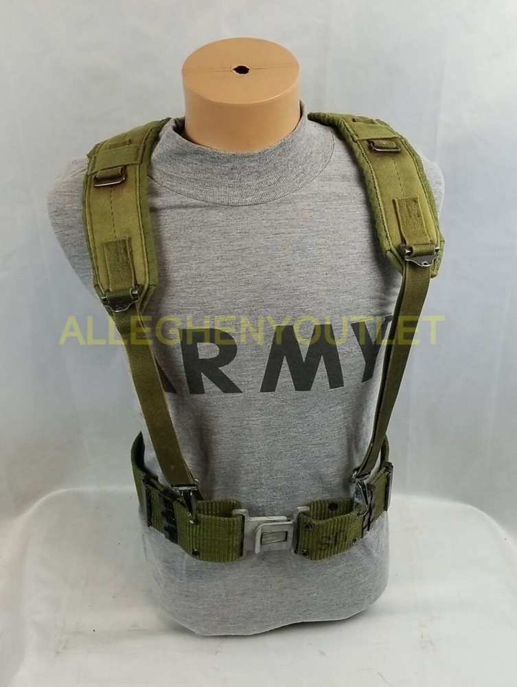 US ARMY Medium GRAY Buckle Pistol Web Belt & Y SUSPENDERS SET LBE ALICE VGC