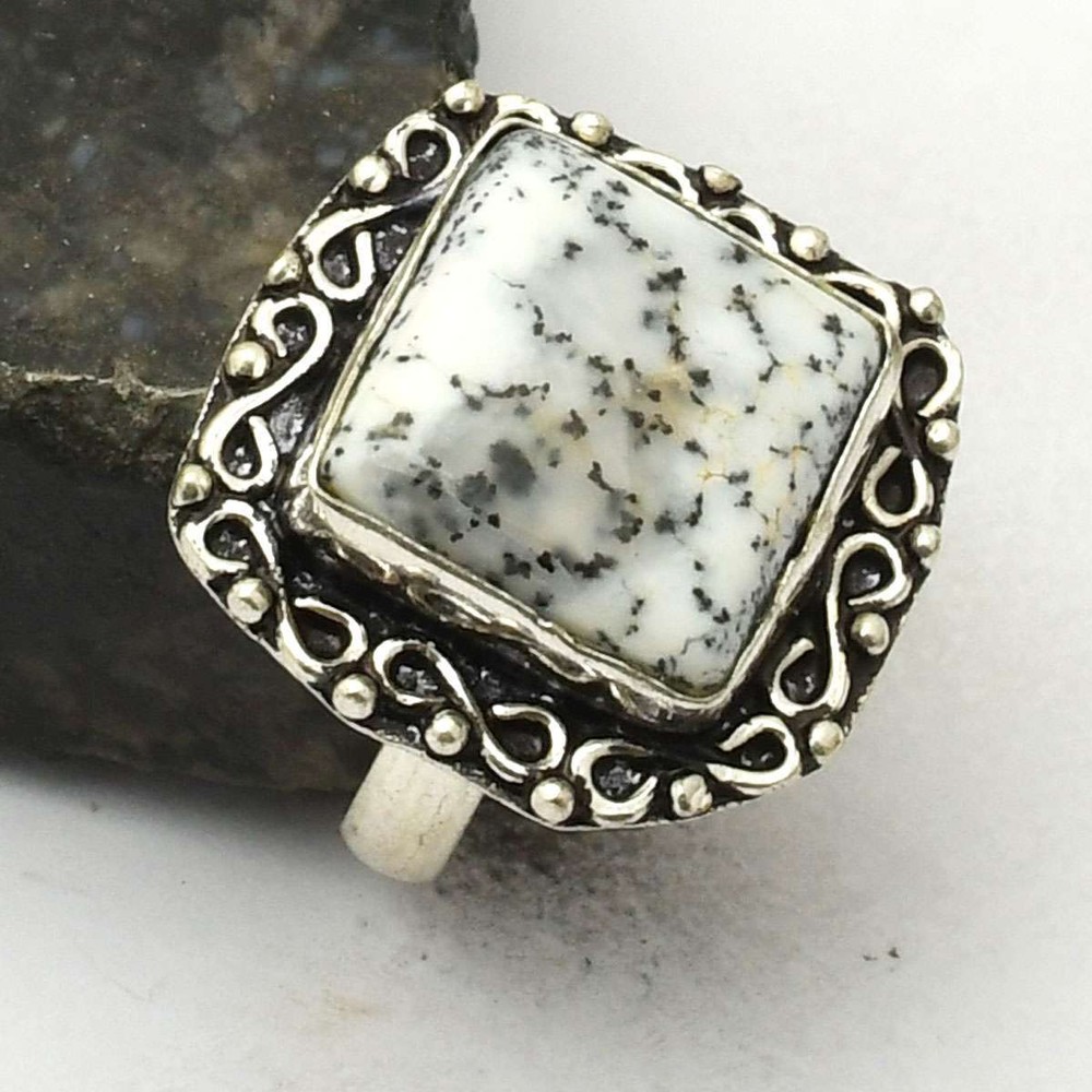 Dendrite Opal Gemstone Handmade Ring Jewelry Anniversary US Size-7.25 AR 41679