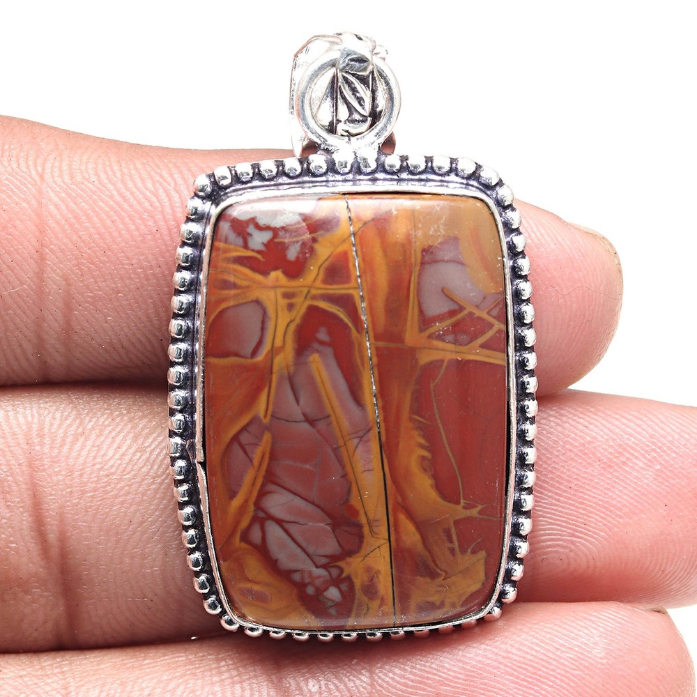Jasper Gemstone Silver Pendant for Valentine's Day Ethnic Jewelry 2 Inch