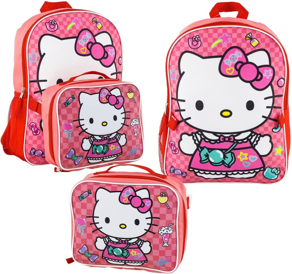 Hello Kitty Pink Jewelry Backpack with Lunch Bag for Girls 16 Inch