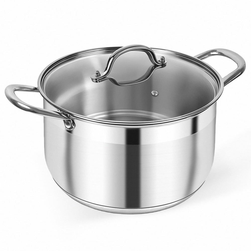 Kirecoo Stainless Steel Stock Pot - 8 Quart Heavy Duty Induction Cooking Pot ...