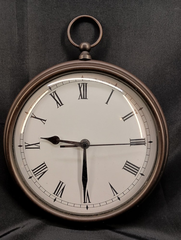 Vintage Pottery Barn 9 Inch Heavy Pocket Watch Style Wall Clock