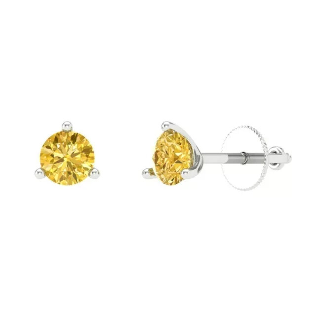 2Ct Round Simulated Citrine Stud Earrings in 14K White Gold Plated