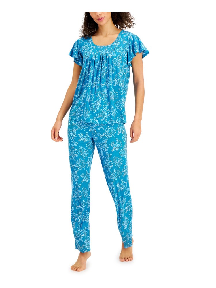 CHARTER CLUB Womens Blue T-Shirt Top Straight leg Pants Pajamas XS
