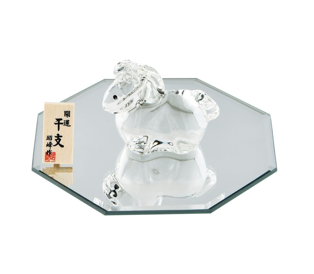 2026 Japanese Zodiac Horse Ruri Blue Glass Mirror Figurine with Fortune Sticker