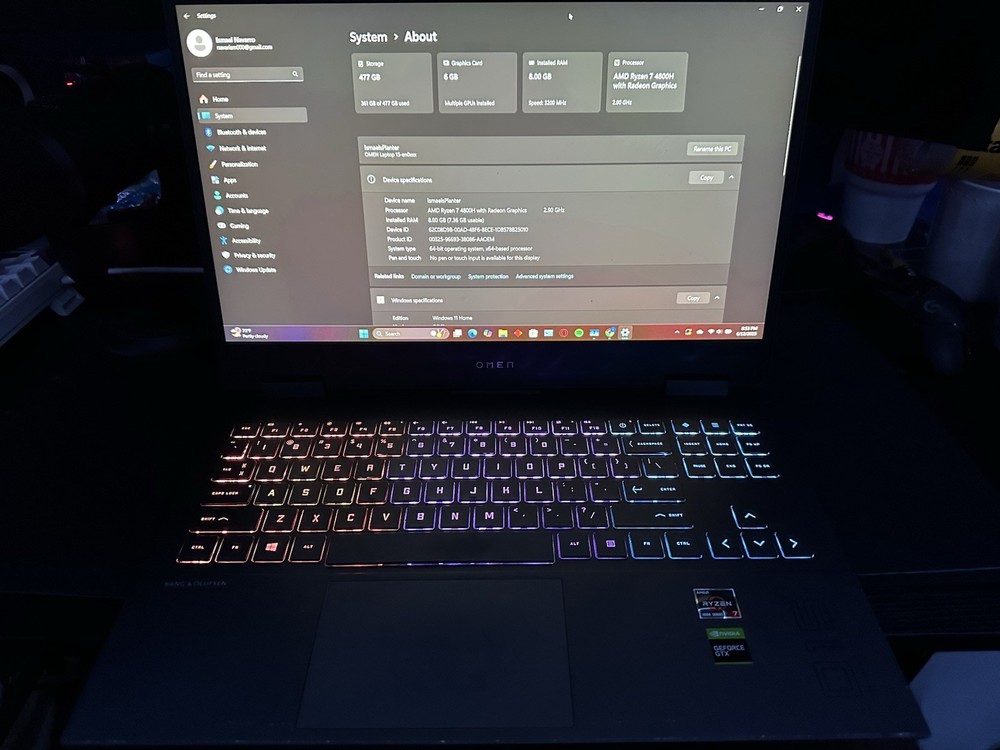 Omen gaming laptop(AMD Ryzen 7 4800H, GTX 1660 Ti, 8GB of RAM, 512GB SSD, 144hz)