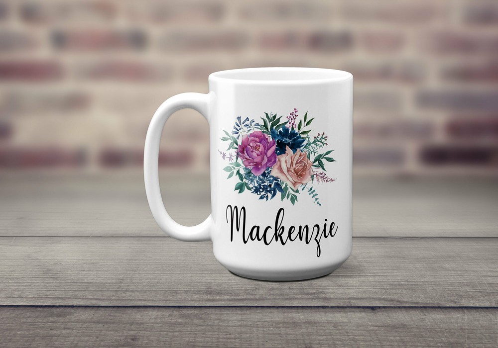 Personalized Floral Mug Personalized Name Mug Floral Monogram Mug Colorful