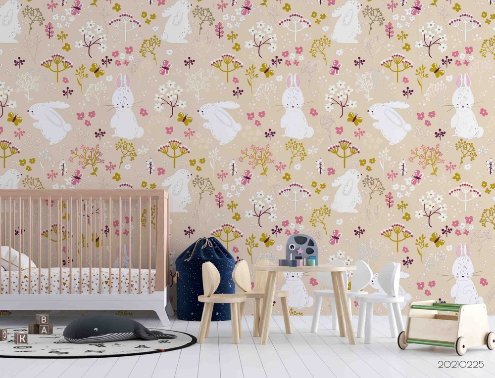 3D Flower Rabbit Cartoon Pattern Wall Murals Wallpaper Murals Wall Sticker