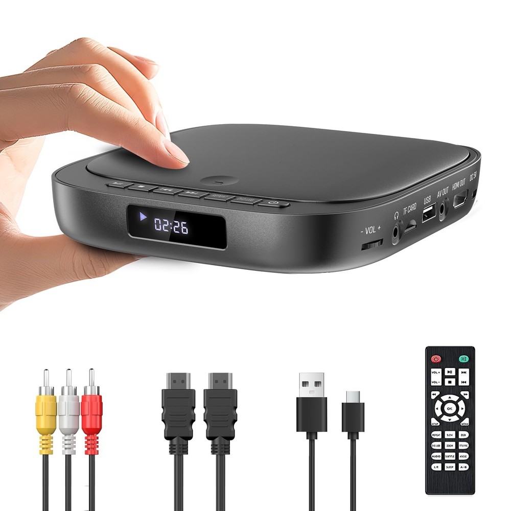 Mini HD 1080P Region-Free DVD Player for TV with USB & TF Card Input