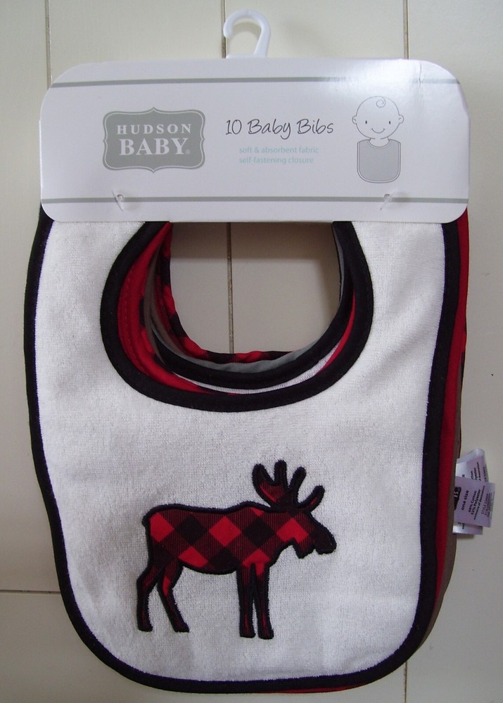 Boys Hudson Baby 10 Pack Woodland Moose Bear Little Man Absorbent Baby Bibs