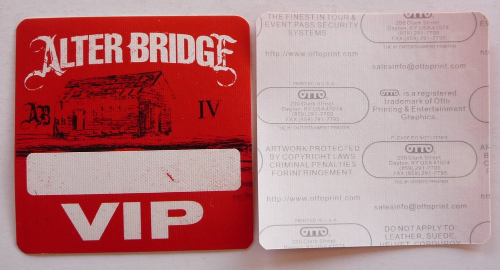 Alter Bridge IV Concert Tour Red VIP Backstage Pass D15
