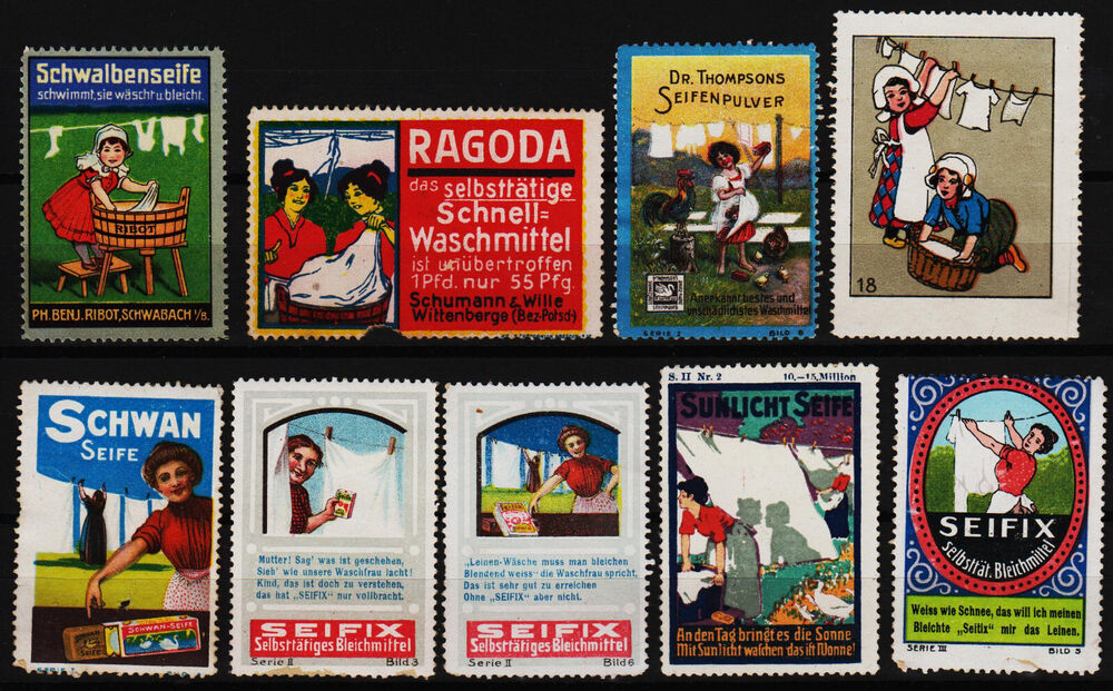 9 vintage poster stamps   /0223