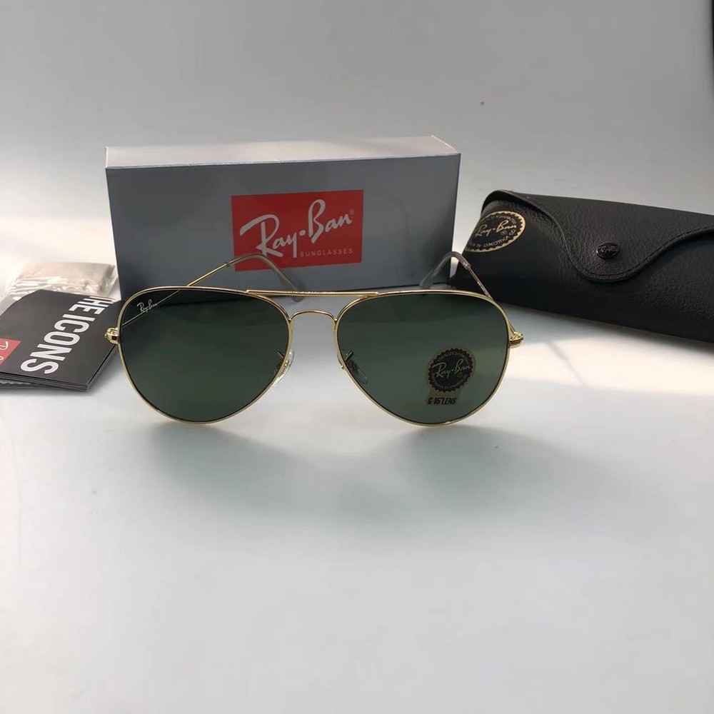 RAY-BAN RB3026, aviator sunglasses , Gold Frame/Large 62mm blackish green Lens