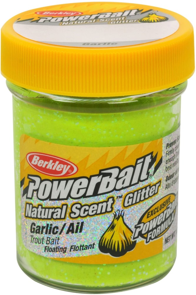 Berkley PowerBait Chartreuse Garlic Scented Floating Trout Bait 1.8 oz with Attractant Crystals