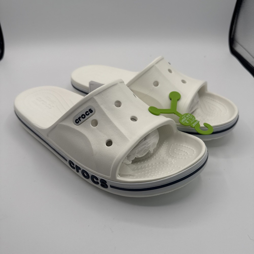 CROCS 205392-126 Unisex-Adults Bayaband Slides in White/Navy - M 10 / W 12