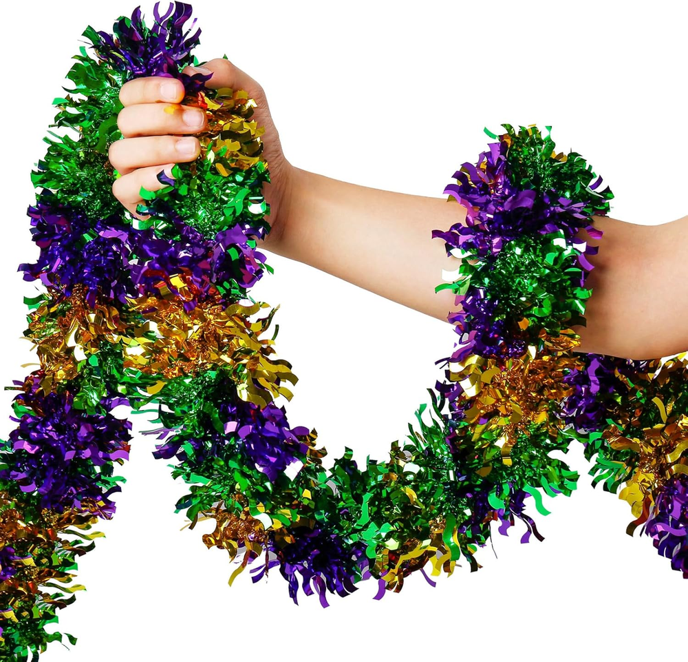 Mardi Gras Garland Decorations,50Ft Glitter Tinsel Garland Decor for Tree Mantle