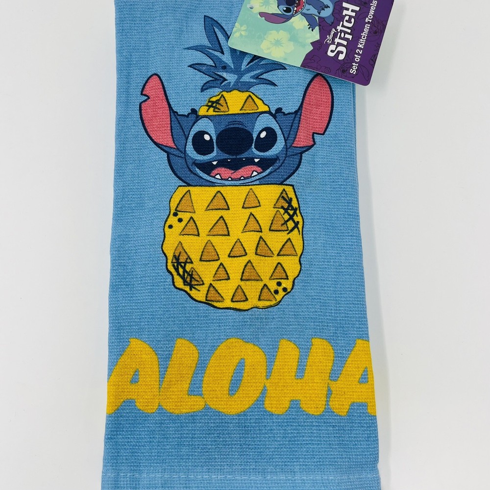Disney Lilo & Stitch 2 Pack Hand Kitchen Bathroom Towels Aloha Pineapple NWT