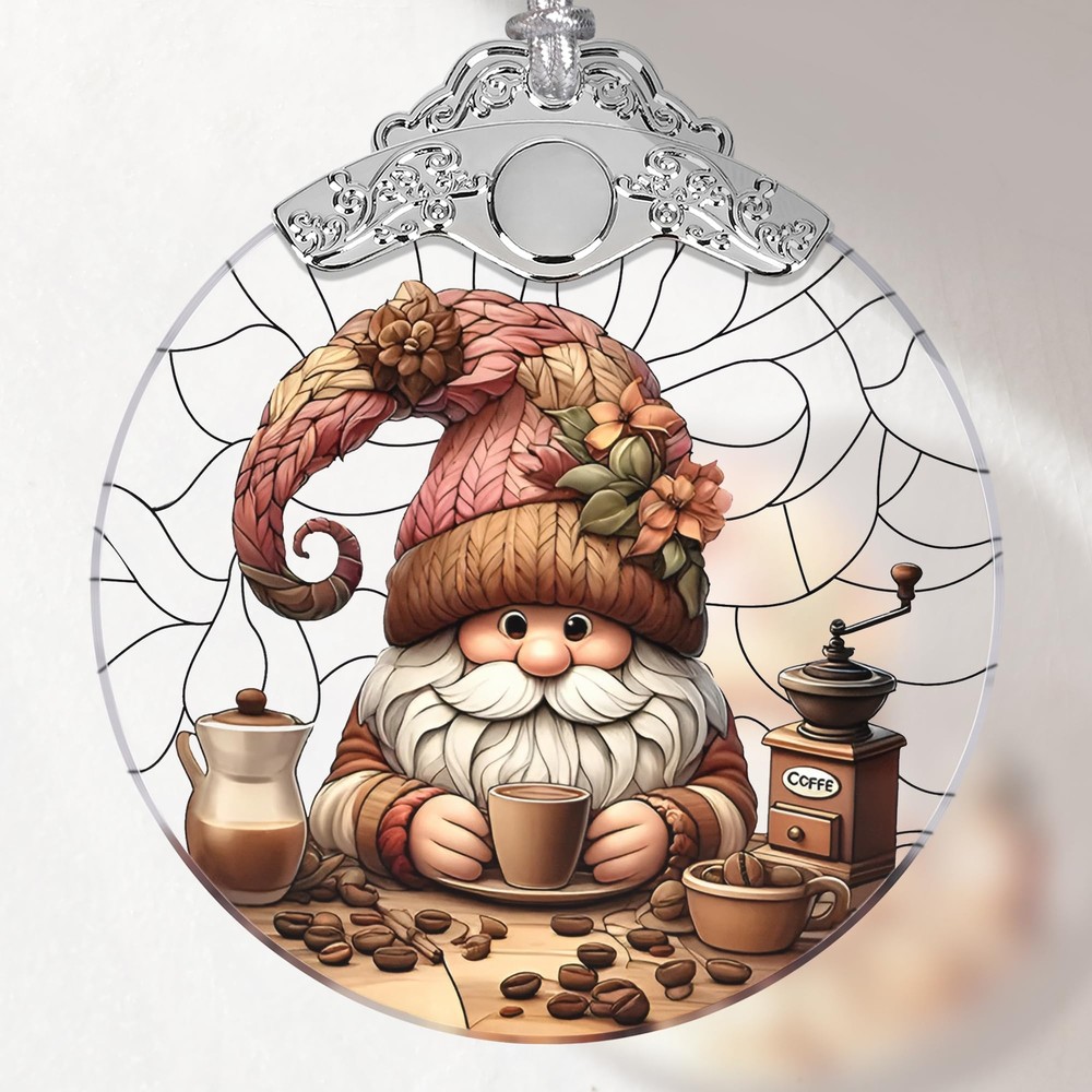 Gnome Stained Glass Ornament, Christmas Ornaments, Christmas Tree Decorations...