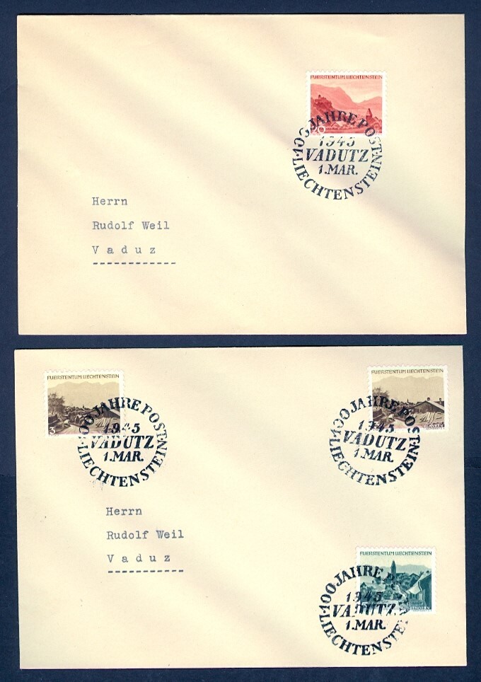 LIECHTENSTEIN SEL OF 6 1945-1946 FDC ALL INTERNAL