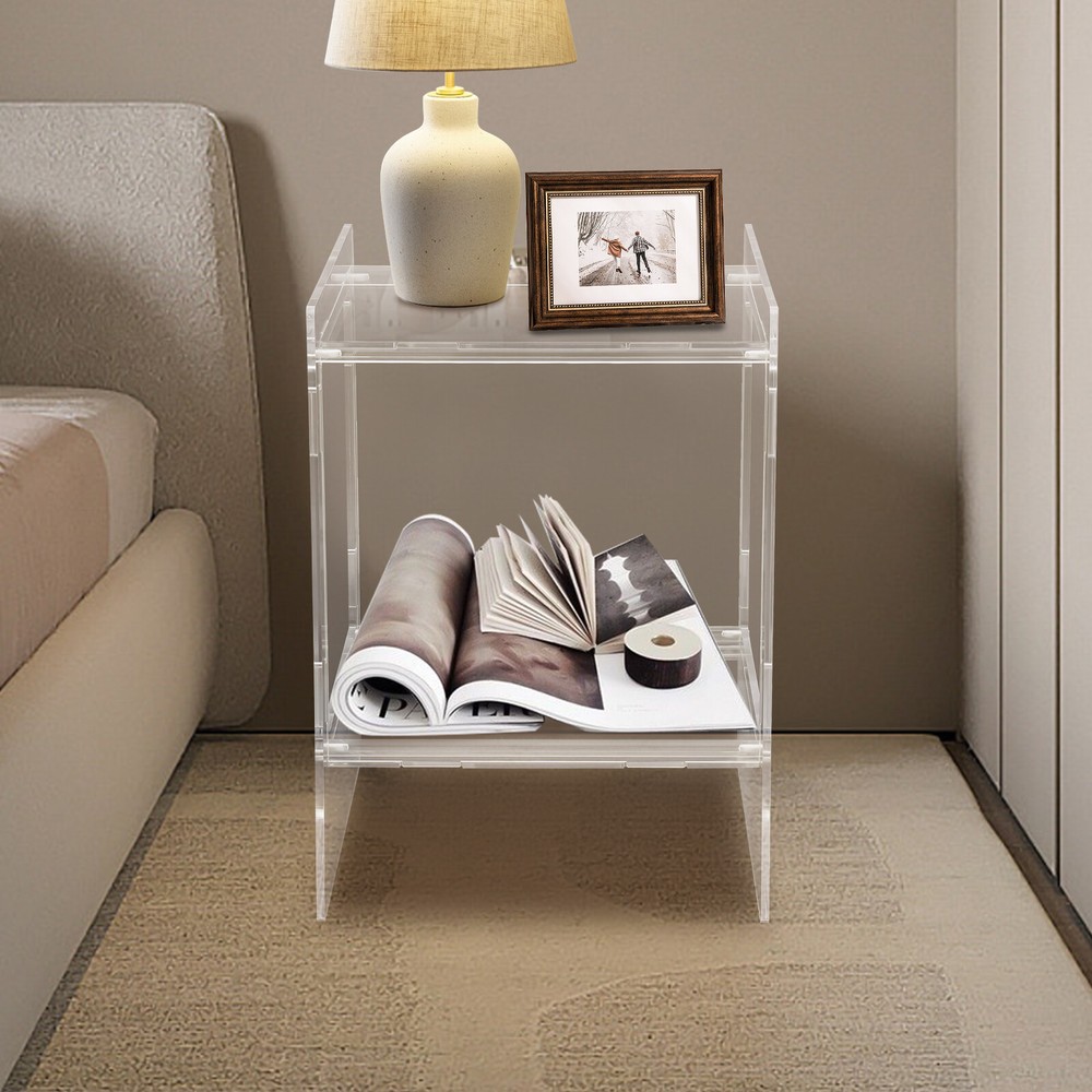 2 Tires Clear Side End Table Acrylic Coffee Table for Living Room Bedside Table